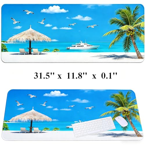 31.5x11.8 Inch Non-Slip Long Extended Large Gaming Mouse Pad with Stitched Edges XL Laptops Keyboard Mouse Mat (Beach Sky) - color: Beach Sky
