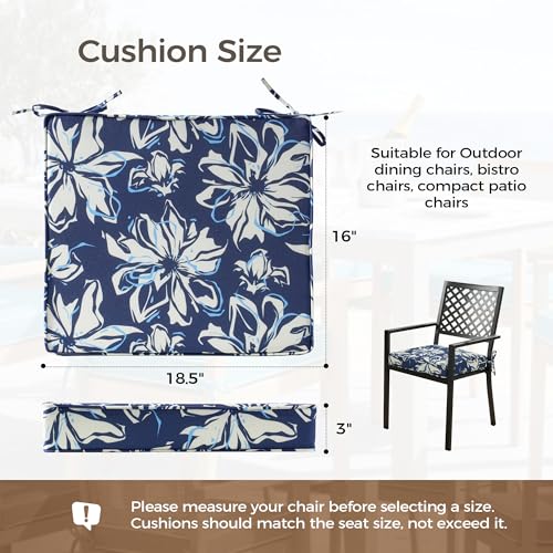 UNIKOME Outdoor Chair Cushions Set of 4, Water Resistant Patio Seat Cushions with Ties for Outdoor Furniture, High-Density Foam, UV & Fade Resistant, Piped Edge – 18.5" x 16" x 3", Blue-White Flower - color: 11 Blue-white Flower, size: 18.5" W X 16" D X 3
