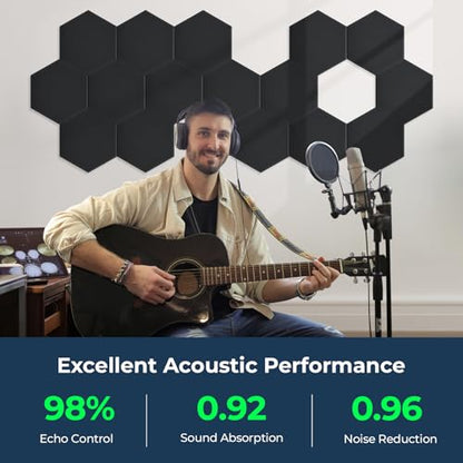 18 Pack Hexagon Acoustic Panels, 12" x 10" x 0.4" High-Density Soundproof Wall Panels, Self-Adhesive Acoustic Wall Panels for Studio, Home, Office, Black - color: Basic Hexagon - Black, size: Hexagon - 18 Pack