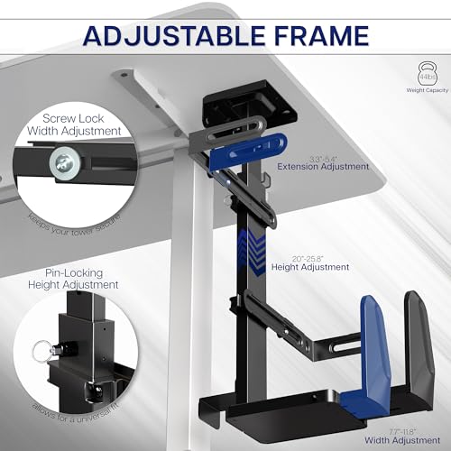VIVO Adjustable Under Desk and Wall PC Mount, Heavy Duty Large Computer Case CPU Tower Holder with Secure Locking, Holds up to 44 lbs, Black, MOUNT-PC06R