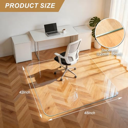 Vicwe Glass Chair Mat for Carpet,42"x48" Tempered Glass Office Chair Mat,1/5" Thick Glass Chair Mat with Rounded and Polished Edges,Smooth Glide for Carpet & Hardwood Floor Protection - size: 42"x 48"x 1/5"Thick