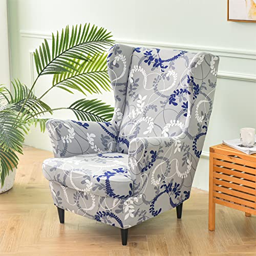 KRFOONN Wingback Chair Covers Slipcovers 2 Piece Stretch Wing Chair Covers Spandex Slipcovers Wingback Sofa Covers Armchair Covers Non-Slip Furniture Protector for Living Room Wingback Chairs, A17 - color: A17