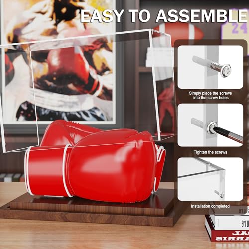 VGMiu Boxing Glove Display Case with Wood Base, Clear Acrylic Display Case Box for Boxing Glove, Baseball Mitt, Sports Collectibles, Memorabilia Displays, Gift for Boxing Fans - size: Boxing Glove Case