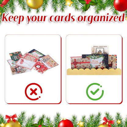 Cinnvoice 2 Pcs 12 Inch Scalloped Edge Christmas Card Display Wooden Christmas Card Holder Postcard Display Stand Organizer for Decoration Holiday Side Table Console Table Mantel Shelf Desk(Gold)