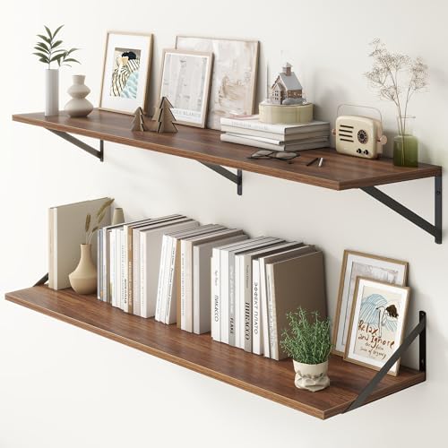 Fun Memories Deep Floating Shelves, 55W x 12D Floating Shelves for Wall, Wood Floating Shelf with Bracket, Wide Display & Storage Wall Shelves for Living Room, Bedroom, Walnut - color: Walnut, size: 55"W x 12"D