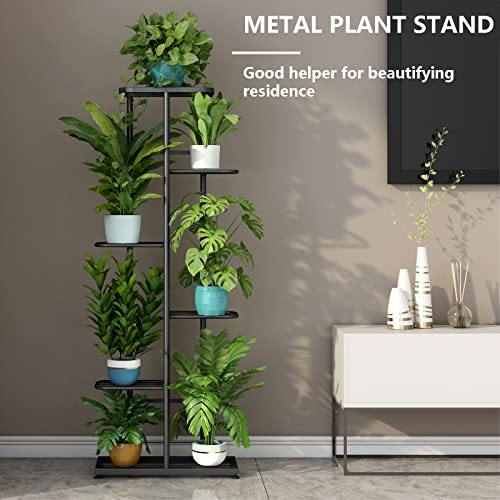 LINZINAR Plant Stand Indoor Outdoor Metal 6 Tier 7 Potted Multiple Flower Pot Holder Shelf Planter Display Shelving Unit for Patio Garden Corner Balcony Living Room (6 Tier 7 Potted, Dark Grey) - color: Dark Grey, size: 6 Tier-7 Potted
