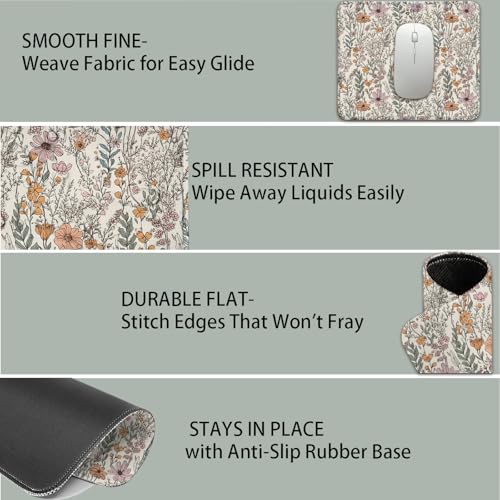Mouse Pad for Desk with Stitched Edge, Premium Cute Washable Mouse Pads. Computer Mousepad with Non-Slip Rubber Base, Mousepads for Laptop, 9.25x7.75x0.12 inch (Bloom Magic) - color: Bloom Magic