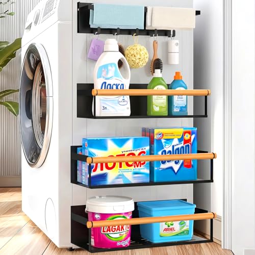POLRAI 4 Pack Magnetic Shelves for Washing Machine Magnetic Shelf for Fridge Powerful Magnetic Shelves and Magnetic Hook for Laundry Room Kitchen Bathroom Organization