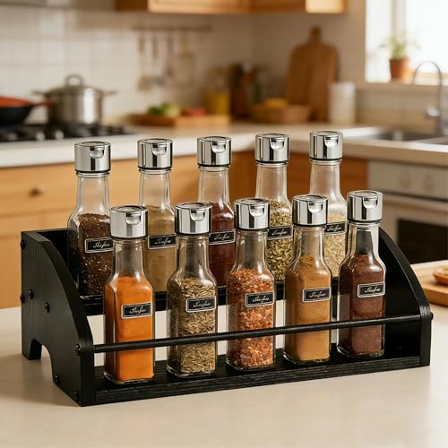 Mini Coffee Syrup Rack, 2-Tier | Syrup Bottles Holder, Liquor Bottle Display Shelf, Rustic Wooden Countertop Organizer, For Coffee Bar, Spirits, Tea - color: 2-Tier Wood