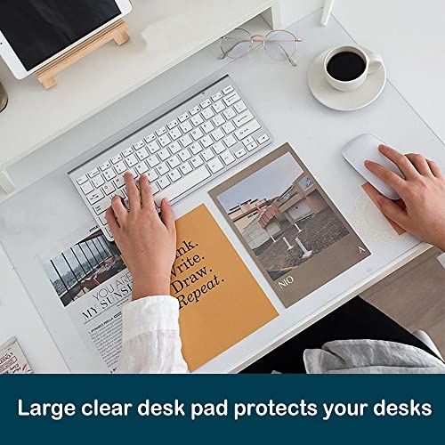 17x24 inch Office PVC Desk Pad Clear PVC Plastic Glass Blotter Mat Cover Home for Computer Laptop Keyboard Pads Painting Standing Desk Protector Pad Transparent Wipeable Waterproof with Mouse Pad - size: 17x24 inch