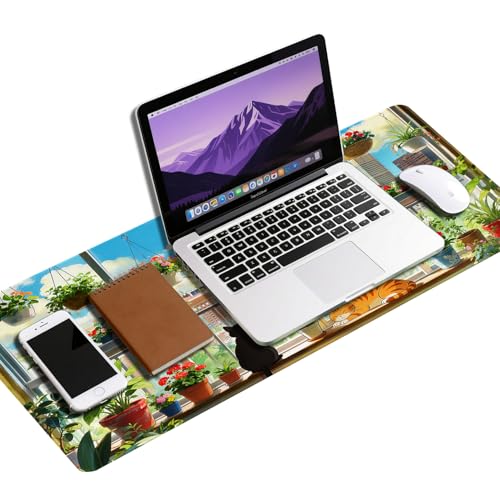 Vimorco Waterproof Desk Pad,XXL Large Mouse Extended Gaming Mousepad with Anti-Slip Rubber Base,Computer Laptop Keyboard Mouse Mat for Women Men Girls Work,Game,Office,31.5 x 15.7 inch,Window cat - color: Window Cat