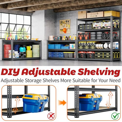 48"W Garage Shelving, 3050LBS Storage Shelves Heavy Duty, 5 Tier Metal Shelving Unit Adjustable Garage Shelves Heavy Duty Shelving for Warehouse,Commercial, Kitchen, 48" W × 18" D × 72" H, Black - size: 48"W x 72" H x 18" D