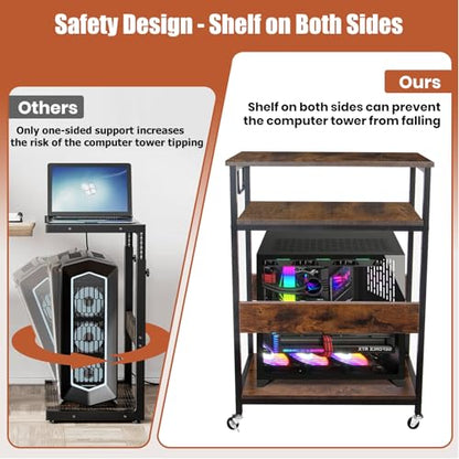 TooCust Extra Large Height Adjustable Computer Tower Stand, Computer & Machine Carts, PC Tower Stand, Printer Stands with Steel Wheels, Holds Up to 110 lbs (Fits 11" D x 22" W x 24.5" H Towers) - style: Large(for mini, mid and full tower)
