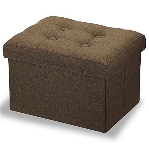 LINMAGCO Ottoman Storage Ottoman with Storage Small Foot Rest Stool Under Desk Stool Short Folding Footrest Linen Cloth Brown 16X12X12IN - color: Brown(linen), size: 12"D x 16"W x 12"H