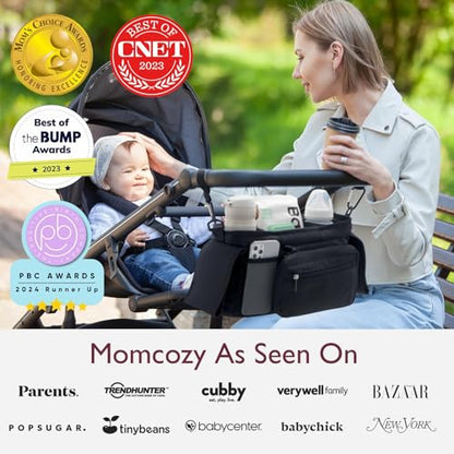 Momcozy Universal Stroller Organizer with Insulated Cup Holder Detachable Phone Bag & Shoulder Strap, Fits for Stroller Like Uppababy, Baby Jogger, Britax, BOB, Umbrella and Pet Stroller - color: Black