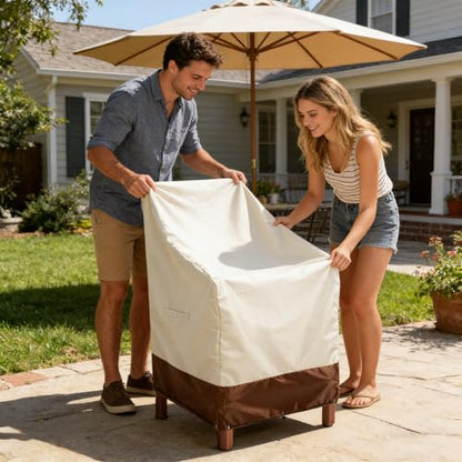 RosieLily Patio Chair Covers High Back Outdoor Bar Stool Covers (1 Pack-Beige & Brown, 28.35"W x 36.22"D x 47.24"H) - color: 1 Pack-Beige & Brown, size: 28.35"W x 36.22"D x 47.24"H