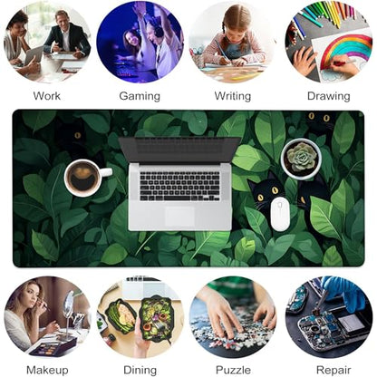 Desk Pad, Cute Anime Cats in Green Leaves XXL Gaming Mouse Pad with Stitched Edges,Non-Slip Waterproof Rubber Base Large Desk Mat for Keyboard and Mouse 35.4"x15.7" - color: Colour13, size: 35.4" x 15.7"
