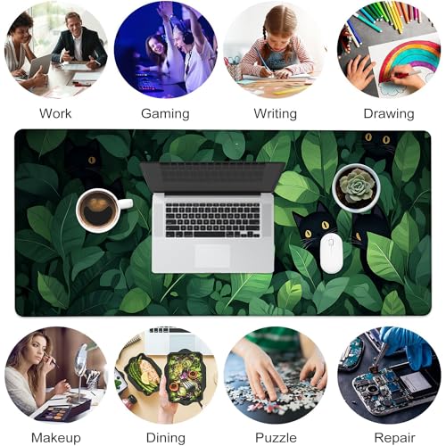 Desk Pad, Cute Anime Cats in Green Leaves XL Gaming Mouse Pad with Stitched Edges,Non-Slip Waterproof Rubber Base Large Desk Mat for Keyboard and Mouse 31.5"x11.8" - color: Colour13, size: X-Large