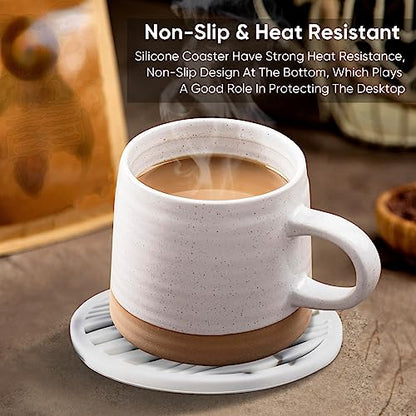 6 Pack Rubber Coasters for Drink with Holder, Silicone Cup Mat Non-Stick | Coasters Drink Non-Stick Outdoor Plastic Coasters Set Thickened Hot-Cold Fits Any Cups Table Rubber Non-Slip Glass Coaster - color: Black White-plastic Holder