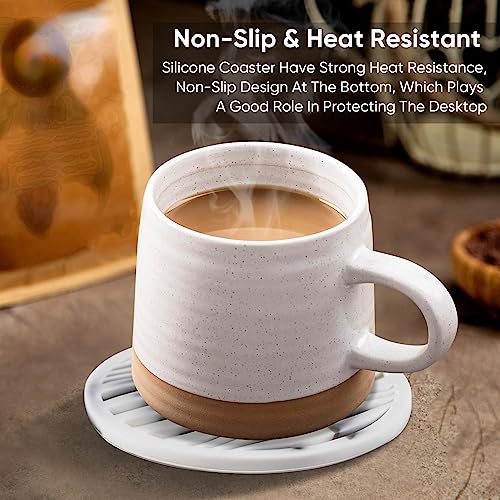 6 Pack Rubber Coasters for Drink with Holder, Silicone Cup Mat Non-Stick | Coasters Drink Non-Stick Outdoor Plastic Coasters Set Thickened Hot-Cold Fits Any Cups Table Rubber Non-Slip Glass Coaster - color: Black White-plastic Holder
