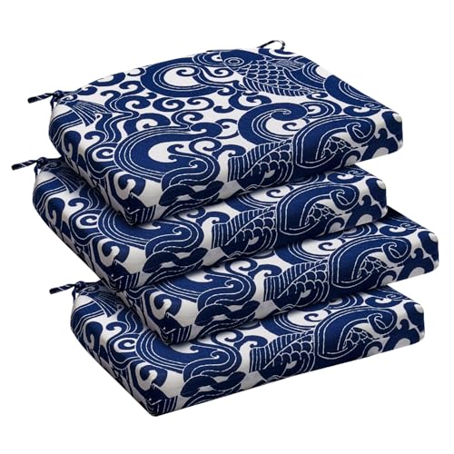 downluxe Outdoor Chair Cushions Set of 4 for Patio Furniture, Water-Resistant Patio Chair Cushions with Ties, High Density Foam Outdoor Seat Cushion, 17" X 16" X 2", Blue Carp - color: Blue Carp, size: 17x16x2 Inch (Pack of 4)