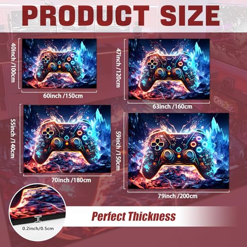 Gaming Area Rug Teen Boys Carpet, Colorful Gamepad Background Game Controller Design for Game Room, Boys Girls Bedroom Playroom, Living Room (Crystal Cave, 70" x 55") - color: Crystal Cave, size: 4'7" x 5'10" (Rectangular)
