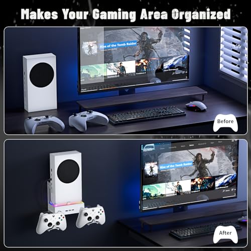 Allnice Wall Mount Cooling Stand for Xbox Series S Accessories, Xbox Series S Wall Mount Vertical Cooling Fan with RGB Light, 3 USB Ports, Adjustable Fans Speed, Controlle Holder