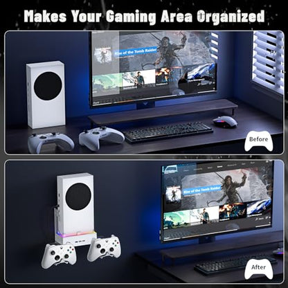 Allnice Wall Mount Cooling Stand for Xbox Series S Accessories, Xbox Series S Wall Mount Vertical Cooling Fan with RGB Light, 3 USB Ports, Adjustable Fans Speed, Controlle Holder