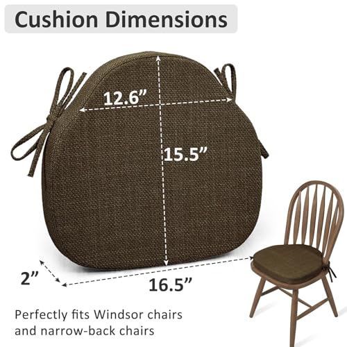 Shinnwa Dining Chair Cushions Set of 4, High-Resilience Foam Windsor Seat Pads, Kitchen Chair Cushions with Ties & Textured Cover, 4 Pack, 16.5 x 15.5 x 2, Dark Brown - color: Dark Brown, size: 4 Count (Pack of 1)