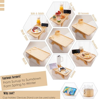 Nnewvante Couch Table on Arm,3 in 1 Large 15.36"x9.85" Bamboo Couch Cup Holder Sofa Arm Clip on TV Tray Table with 360°Rotated Phone/Cup Holder - color: Bamboo