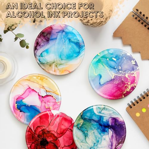 24 Pieces Sublimation Coasters, GOH DODD Glossy Ceramic Tiles Glazed Blanks with Cork for Alcohol Ink Painting Heat Transfer Housewarming Gifts Wedding Arts Crafts School Education, 4.25 Inch, Round - size: 4.25 Inch-24 Pieces-Round