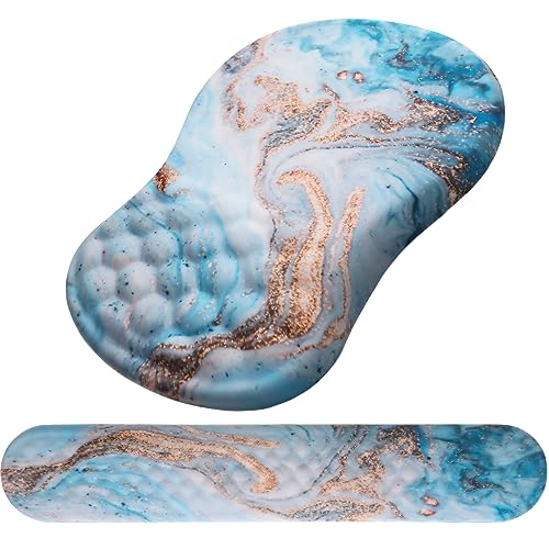 Mouse Pad Wrist Support, Laokiiy 2 in 1 Keyboard Wrist Rest+ Ergonomic Mouse Pad, Non-Slip Wrist Rest for Computer Keyboard, Made Easy Typing & Relieve Wrist Pain(White Gold Beach Marble) - color: White Gold Beach Marble