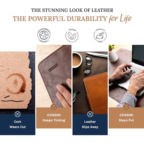 Cossini XL Desk Pad - Large Vegan Leather Desk Mat (17 x 36) - Buttery Smooth Writing, Damage Blocking, Non-Slip, Waterproof - Home Office Computer Desk Protector Blotter Laptop Keyboard Mouse Pad - color: Brown