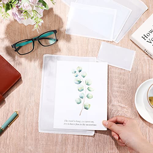 Outus 100 Pcs Index Card Pockets, 4 Sizes Clear Self Adhesive Labels Pocket for Business, Plastic Label Sleeves with Top Open for Organizing Storage Bins Library Card Shelves Scrapbooks - size: 4 Sizes
