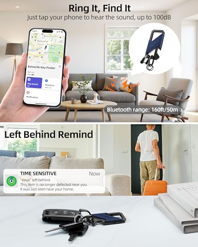 Keychain, Works with Apple Find My, Heavy Duty Keychain Bottle Opener, Carabiner Car Key Chains for Men & Women, Car Key Fob Holder, Anti-Lost Keys Tracker, Smart Keys Finder, Rechargeable, Navy Blue - color: Blue