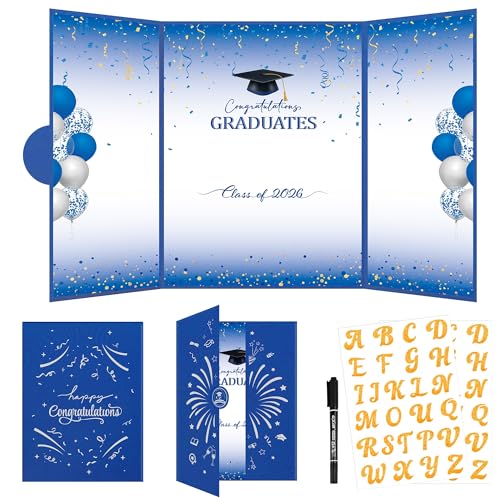 Graduation Decorations 2026, Blue White Graduation Guest Book DIY Kit, Class of 2026 Signature Book with Gold Letter Stickers and Pen, Congratulations Graduates Party Favors and Table Decor - color: Blue White