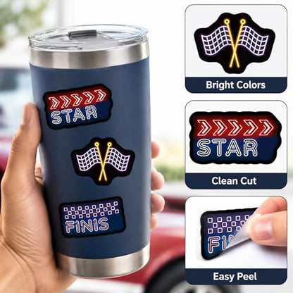 DETICKERS Neon Car Stickers for Racing Fans Boys Water Bottles 50 PCS Waterproof Vinyl Car Stickers Gifts - style: Neon Car