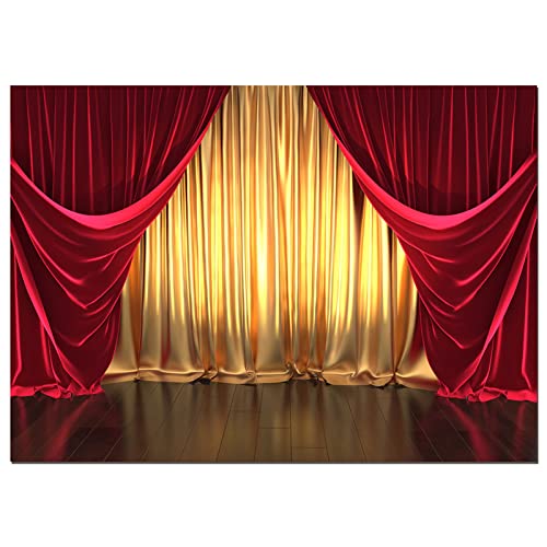 10x8ft 3D Rendering Theater Stage Theme Photography Backdrops Golden and Red Curtains Photo Studio Props Vinyl Background for Wedding Birthday Party Decoration Banner - size: 10x8FT(300CM X 240CM)