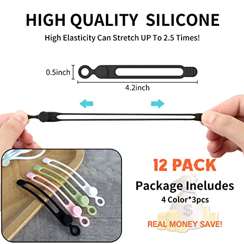 [12Park]UMUST Silicone Cable Ties, Reusable Cable Management Organizer, Cord Tie,Multipurpose Elastic Cord Organizer for Bundling and Fastening Cable Cords Wires(black,white,pink,green) - color: 12pcs-[white,pink,black,green], size: 4.2Inch