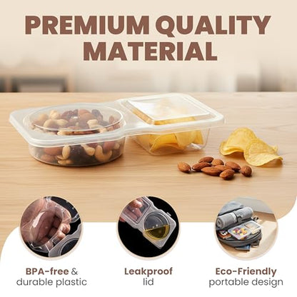 Reusable Snack Containers with Lids 10 Pack – 2 Compartment Portion Control Food Storage Boxes, Leakproof Snack Tray, Stackable Containers for Travel, Office & Home (10)