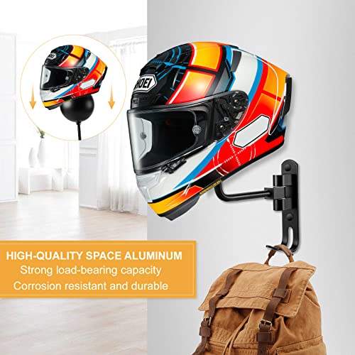 PAHTTO Motorcycle Helmet Holder, Helmet Rack Wall Mount 180 Degree Rotation Helmet Hanger with Double Hook for Coats, Caps, Hats, Motorcycle Accessories - color: 1-PACK