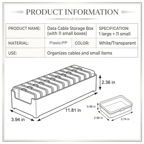 2 Pack Cable Organizer Box with 22 Mini Boxes, Clear Cord Storage Case