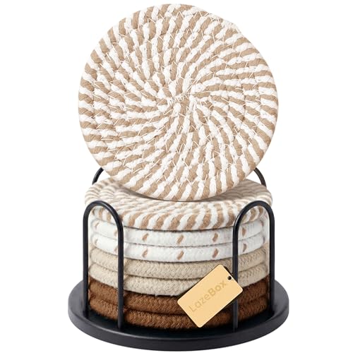 Lazebox Coasters Set of 8 for Drinks, 4 Inch Large Coasters for Coffee Table, Tabletop Protection for Hot & Cold Drinks, Versatile Coasters for Home Decor, Non-Slip & Easy to Clean, Coffee - color: Coffee