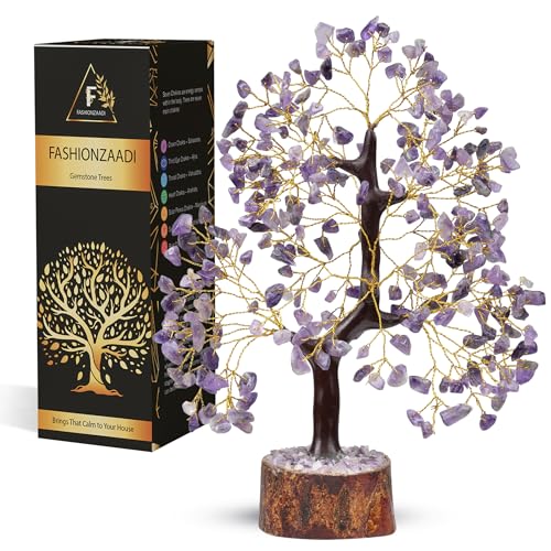 FASHIONZAADI Amethyst Crystals Tree of Life - Stones and Crystals - Bonsai Tree - Good Luck Gifts for Women - Meditation Accessories - Chakra Stones Decor - color: Amethyst Golden Wire