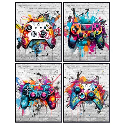 Gaming Controller Graffiti Wall Art - Teen Boys Room Decor - Gaming Room Decor, Video game Cool Wall Art - Game Print, Gamer Artwork, Sports Bar - Gamer Gifts - Kids Playroom, Man cave