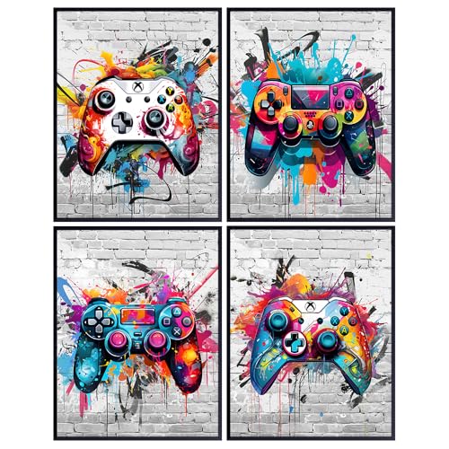 Gaming Controller Graffiti Wall Art - Teen Boys Room Decor - Gaming Room Decor, Video game Cool Wall Art - Game Print, Gamer Artwork, Sports Bar - Gamer Gifts - Kids Playroom, Man cave