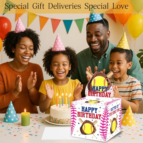 ChillHui Softball Birthday Money Gift Boxes for Cash, Sport Birthday Money Pull Box for Girls Boys Women - color: Yellow Softball