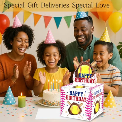 ChillHui Softball Birthday Money Gift Boxes for Cash, Sport Birthday Money Pull Box for Girls Boys Women - color: Yellow Softball