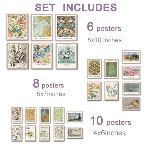24 PCS Posters for Room Aesthetic，Matisse Wall Art Exhibition Posters，Vintage Eclectic Wall Art Decor, Boho Colorful Botanical Floral Dorm Gallery Home Decor(unframed) - color: 2in1 unframed 5-6