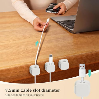 Mayski 12 Pack Magnetic Cable Clips, One-Hand Operation, Adhesive Cord Holder with Replacement Pads, 7.5mm Slot, for Home Office Desk, Car, Wall